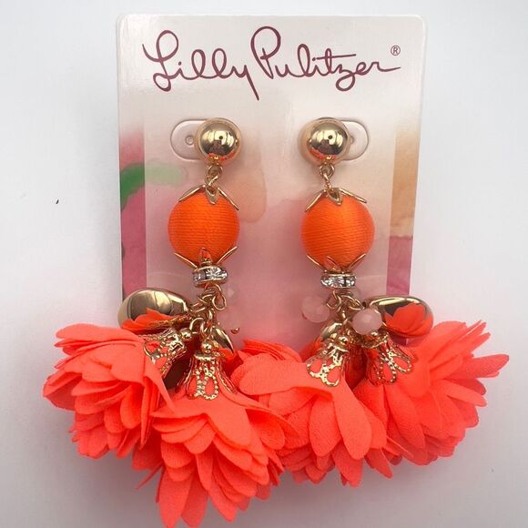 Lilly Pulitzer Orange Floral Tassel Earrings - Picture 1 of 4